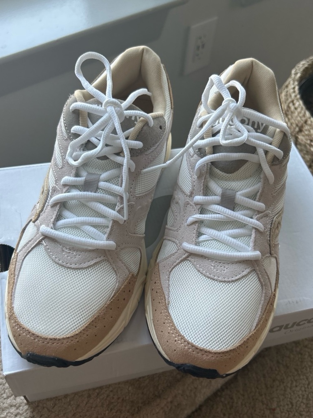 Saucony Neutral Beige and White Athletic Sneakers